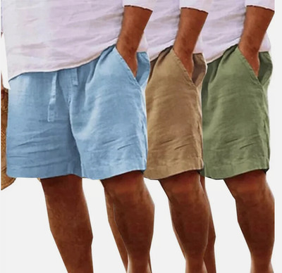 Herren Baumwolle Leinen Shorts Sommer Strand Kordelzug Taille kurze Hose