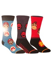 Bioworld Adult Mens 3 Pair Super Mario Brothers Crew Socks Set