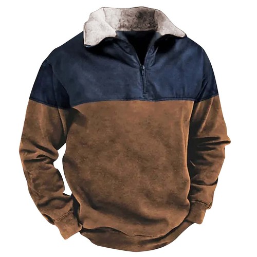 Henley Shirts for Men Half Zip Lapel Fleece Lined Long Sleeve Sweaters Trendy - Picture 19 of 24