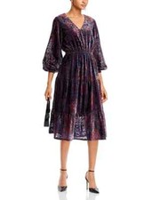 NWT $148 T TAHARI Womens Size XS Paisley Burnout Velvet Tiered Midi Dress