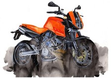 Original 12x16 watercolour Painting of a Duke 990, Motorcycle Art