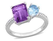 3.10 Carat ctw Sky-Blue Topaz  Amethyst Ring Sterling Silver