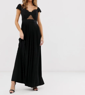 ASOS DESIGN Premium Black Lace And Pleat Bardot Maxi Dress - Size UK4 ,  BNWT | eBay