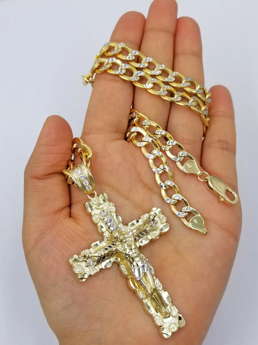 Real 10k Gold Cross 10k Cuban Link 26