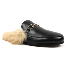Mens Backless Slip On Real Leather faux Fur Gold Buckle Loafers Shoes ÃZARMAN