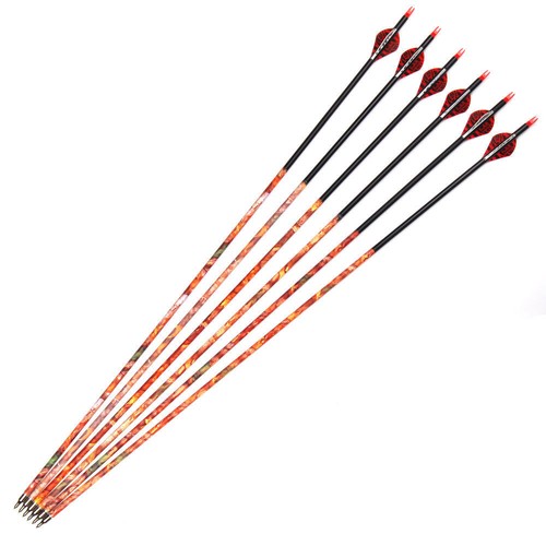 12 pz Musen 30"" Mix tiro con l'arco frecce mimetiche carbonio colonna vertebrale 500 frecce OD7,8 mm caccia - Foto 6 di 12