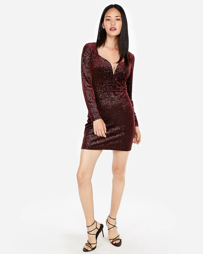 express red velvet dress Velvet Body Contour Mock Neck Ruched Mini Dress