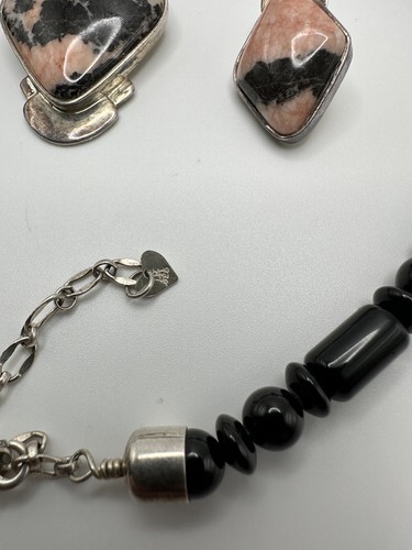 Conjunto de aretes colgantes de plata esterlina JAY KING de ónix negro de piedra rosa NB7 - Imagen 7 de 15