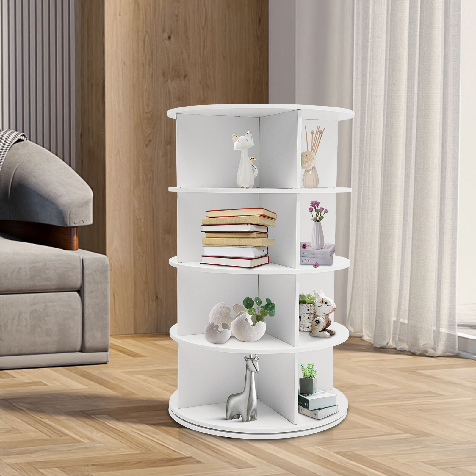 4 Tier White Rotating Shoe Rack Free Standing Organizer US
