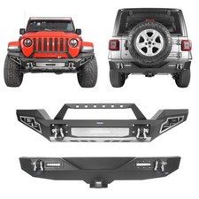 Full Width Steel Front Bumper + Rear Bumper Combo for 18-25 Jeep Wrangler JL/JLU