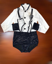 WEISSMAN SMALL BLACK AND WHITE DANCE LEOTARD LONG SlEEVE ZIPPER ON BACK NICE S 