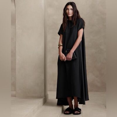 NWT! Banana Republic Black Aurelia Crepe Satin Maxi Dress Size