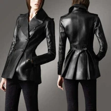 Women's Genuine Leather Dress, Lambskin Leather Long Blazer, Leather Coat Jacket