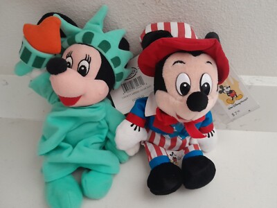 NWT Uncle Sam Mickie & Liberty Minnie Disney Store 9'' Set of 2 w/Tags