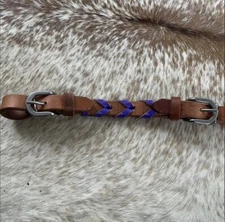 Braided Leather Horse Size Western Curb Strap Purple Lacing Free Ship