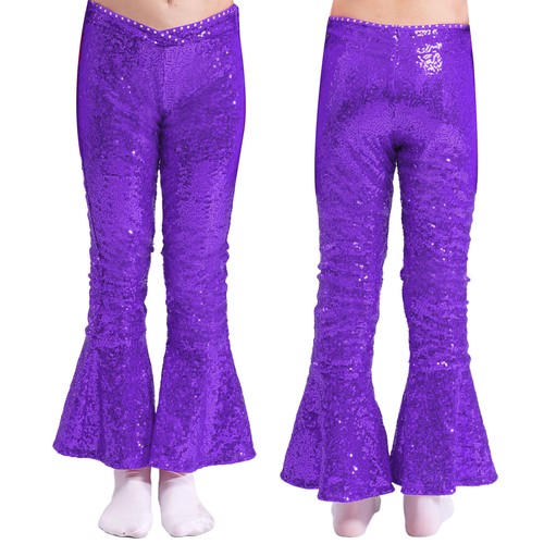 Girls Trousers Birthday Pants Ballroom Bell-Bottom 70s Sweatpants Holiday Jazz - Picture 13 of 47