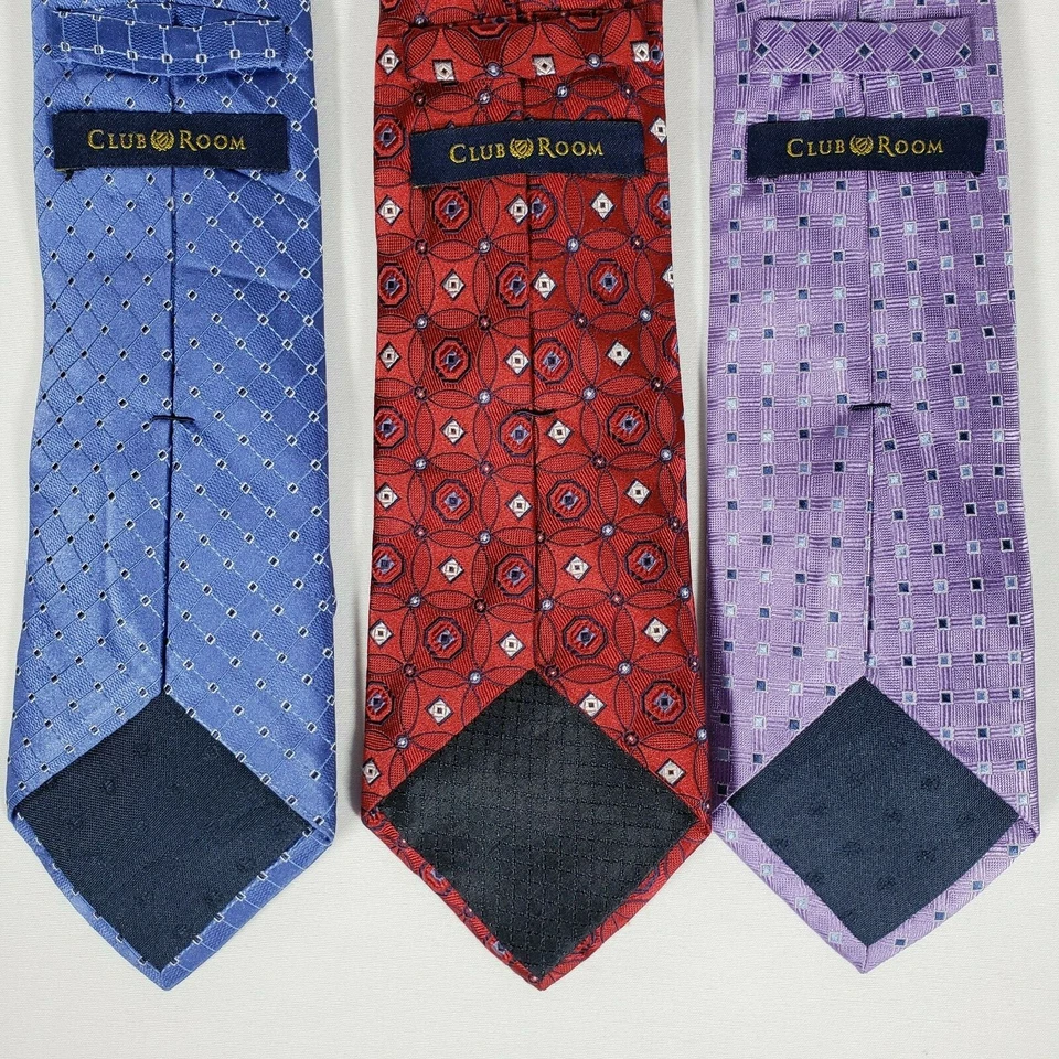 Lote de 3 - Corbatas de cuello CLUB ROOM para hombre, 100 % seda, color = azul, rojo y morado Foto 4 de 4