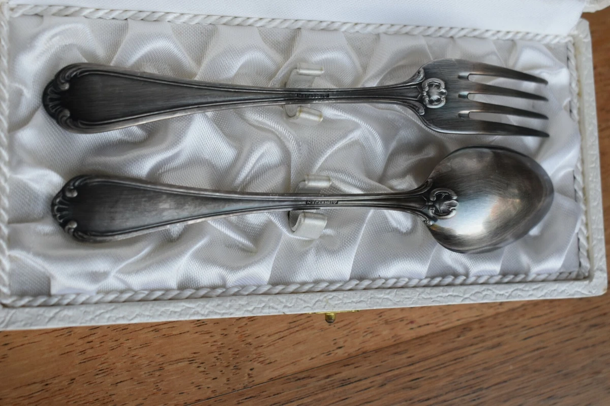 COUVERT CADEAU NAISSANCE BAPTEME FOURCHETTE CUILLERE DEETJEN ORFEVRERIE ART DECO