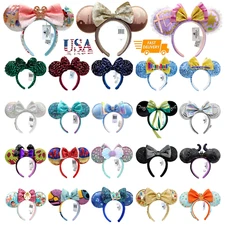 2025 Disney Parks Bow Minnie Mickey Mouse Sequin Ears Headband Disneyland US