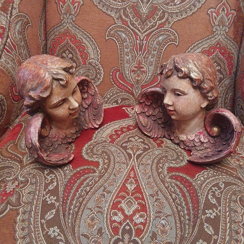 Wood look resin cherub putti angel busts Bookends garden heavy pair decor - Picture 3 of 7