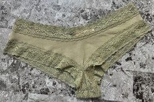 NWT VICTORIA'S SECRET S GREEN PINK HEART LOGO FLORAL LACE RARE CHEEKY PANTIES