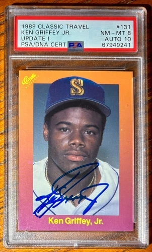 AUTOGRAPHED 1989 CLASSIC TRAVEL UPDATE I KEN GRIFFEY JR. RC #131 PSA 8 W 10 AUTO