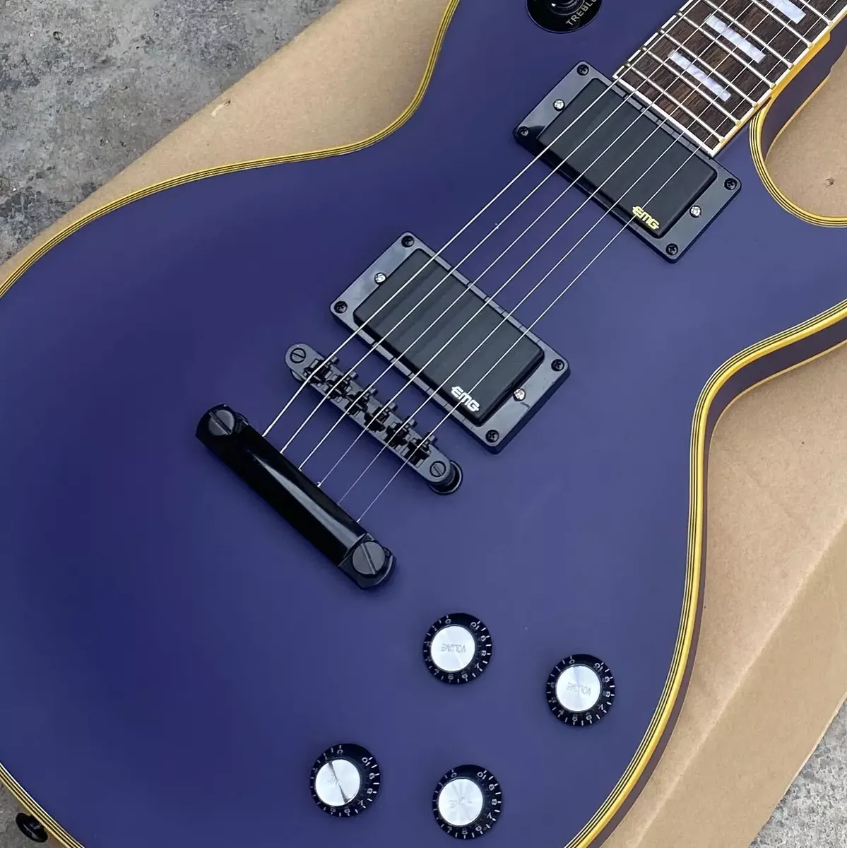 Electric Guitar Matte Purple Color Yellow Binding Active Pickup