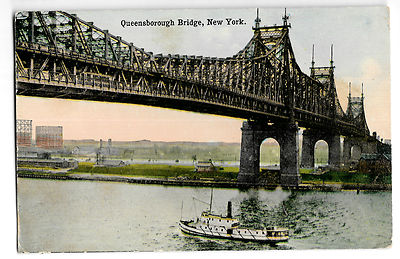 Queensborough Bridge, New York, PPC Walworth PMK nach Pappel mit Dampfgarer unten