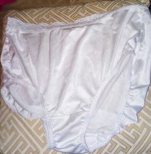 Vintg Fruit Of The Loom 8 Silky Nylon White Granny Sissy Brief Underwear Panties