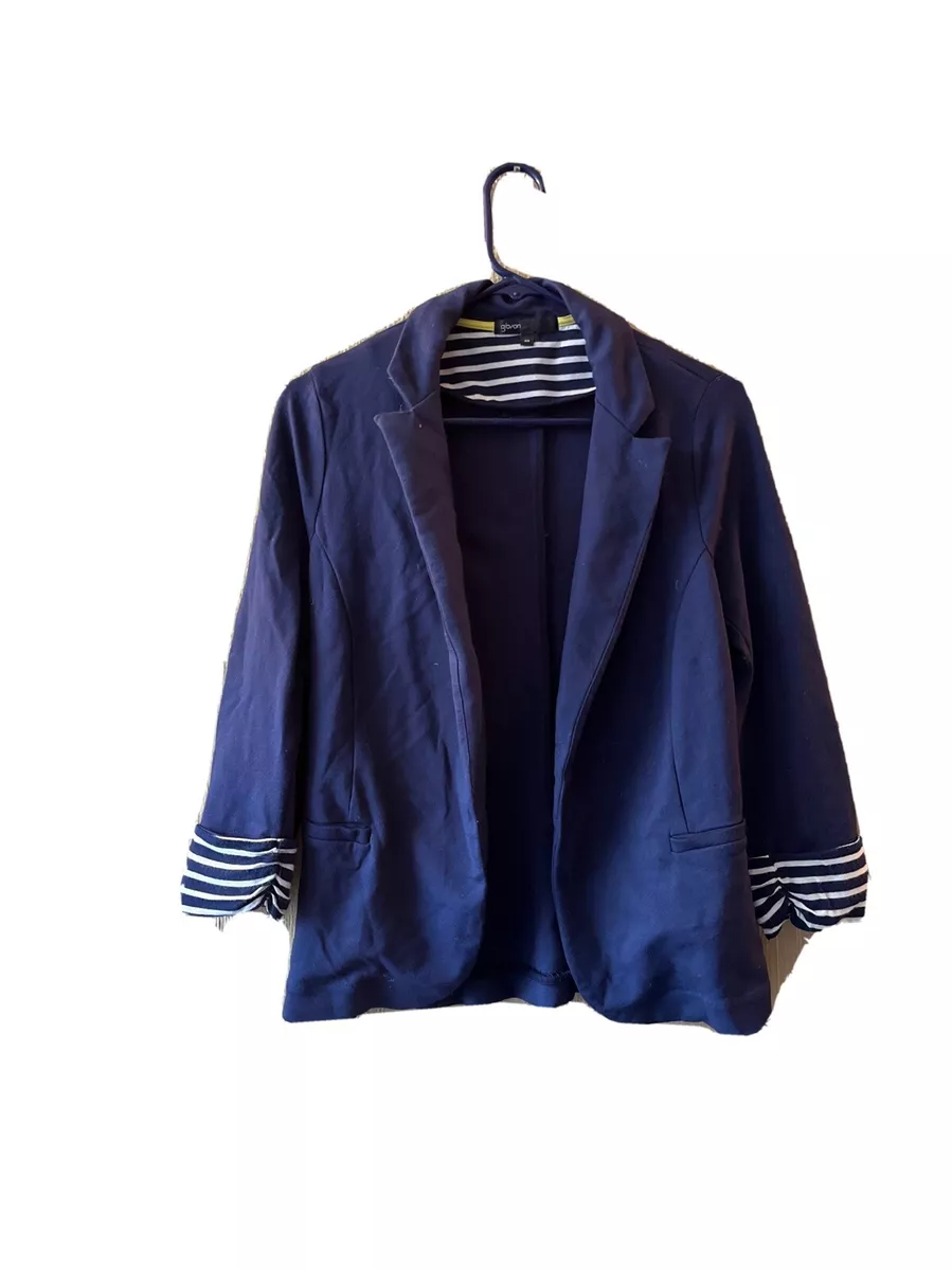 GIBSON White Navy Blue Cotton Knit Blazer Jacket XS Stripe | eBay