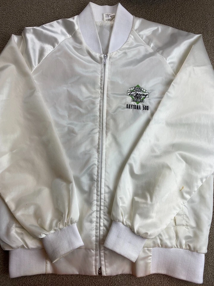 Chaqueta de carreras Publix Supermarkets 1990 Robby Gordon blanca satinada NASCAR de colección Foto 4 de 4