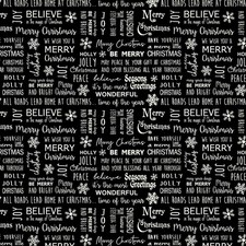 Jingle Bell Flannel Fabric Christmas Words Black White Benartex YARD