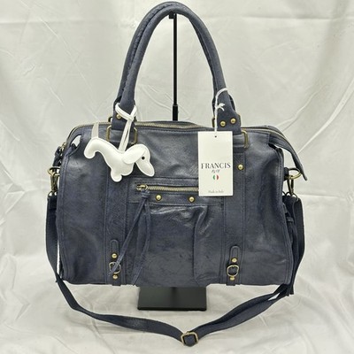 Francis By FB Womens It Girl Tote Bag W Dog Charm Leather Navy