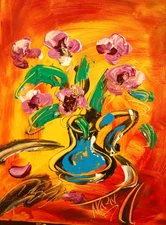 Pink Flowers  █ MODERN CANVAS  original  painting ABSTRACT ART █NO RES██eECE