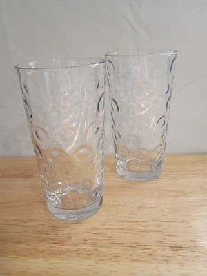 Set of 2 Pasabahce Mirage Cooler Pint Glasses   5 1/4  Optic Dot Circle Design 