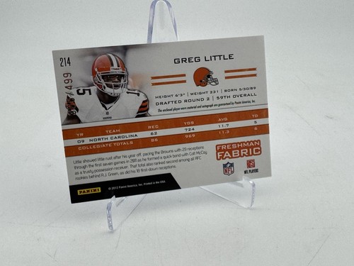 2012 Panini Certified Greg Little RC Freshman Fabric /499 Autograph Relic #214 - Picture 3 of 3