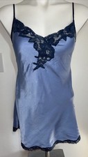 Victoria  s Secret Vintage 100 Silk Blue Back Lace Slip Dress XS Y2K Nightgown