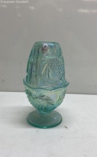 Vintage Fenton aqua carnival glass fairy glass