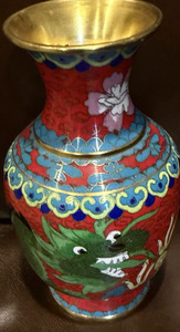 Vintage Chinese Cloisonne Chinese Vase dragon phoenix bird multicolor 7" GUC