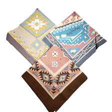 3 Southwest Aztec Bandanas USA Blue Gray Pink Beige USA Scarf Craft Vintage 80s