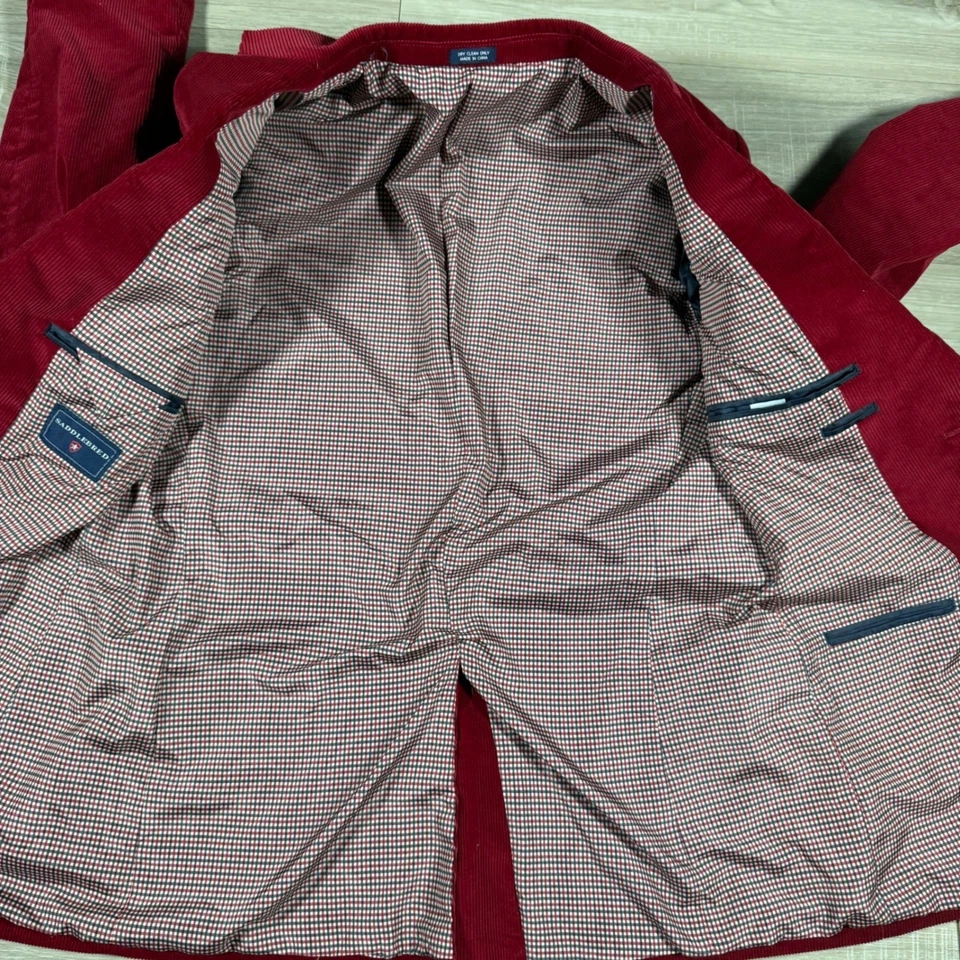 Chaqueta Blazer de Pana Roja Saddlebred para Hombres 38R Abrigo Deportivo Forrado con Dos Botones Foto 2 de 4