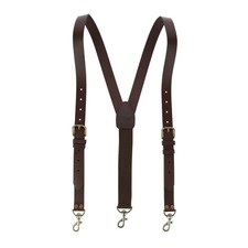 CTM Men's Coated Leather Buckle Strap Suspenders with Metal Swivel Hook Ends