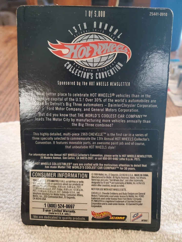 Tarjeta de error Hot Wheels 13ª Convención Anual de Coleccionistas Chevelle Says '68 Camaro Foto 3 de 4