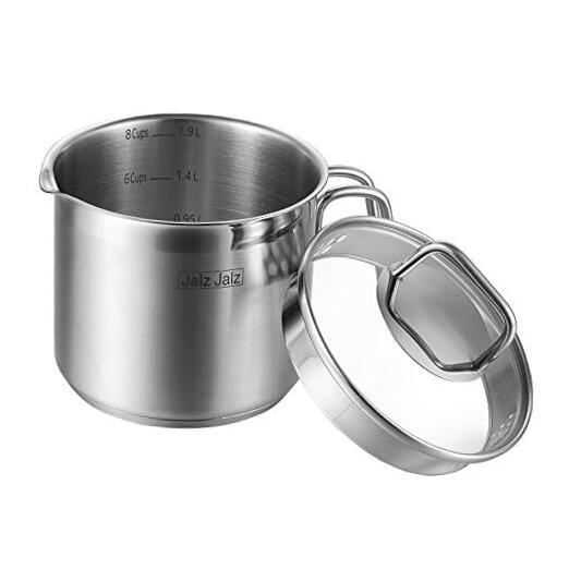 Stainless Steel Saucepan with Glass Lid - Short Handle Classic Cookware for Sauces