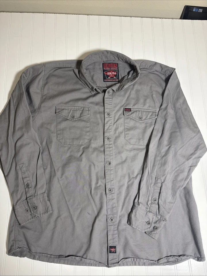 Camisa FR resistente al fuego Dixxon para hombre gris manga larga abotonada franela de trabajo 3X Foto 2 de 4