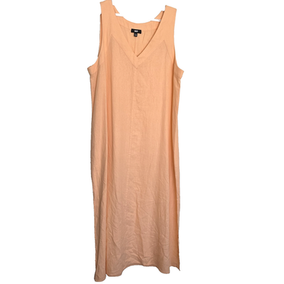 DKNY Linen Blend Maxi Dress Womens XL Peach Vneck Side Slits Resortwear  Cruise | eBay