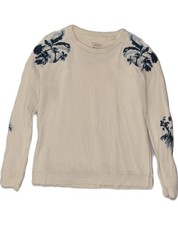 JACK WILLS Womens Oversized Sweatshirt Jumper UK 6 XS White Floral Cotton AJ06