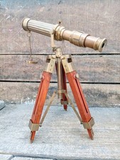 Collector  s Vintage Brass Telescope with Wooden Tripod  Classic Marine Decor