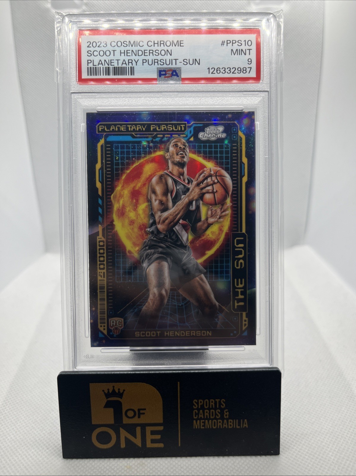 2023 Cosmic Chrome - Planetary Pursuit Sun - PSA 9 - Scoot Henderson RC - Blazer