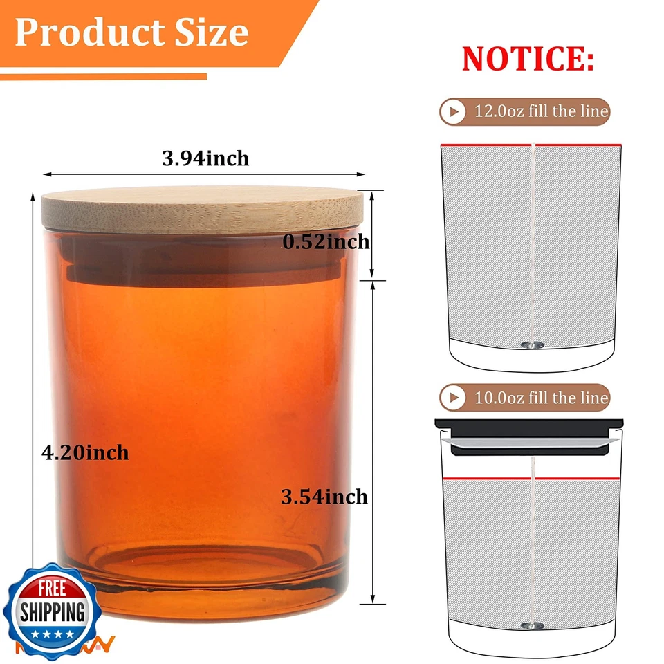 MILIVIXAY 12Pack 12 OZ Amber Thick Glass Candle Jars with Lids - Bulk Empty C - Image 2 of 2